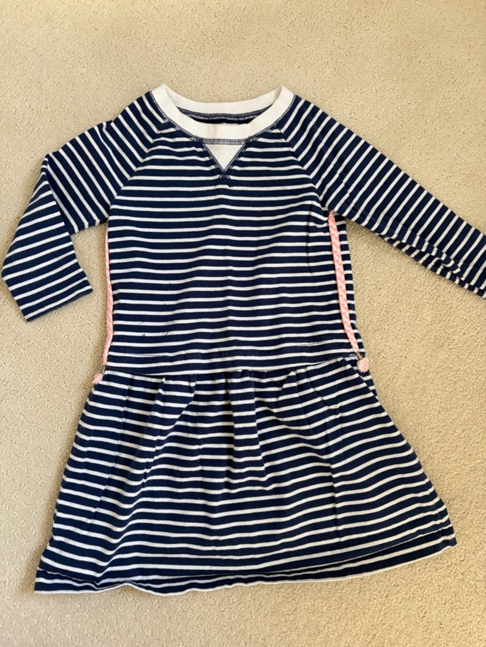 Carter's Nautical Striped Long-Sleeve Dress with Pink Trim